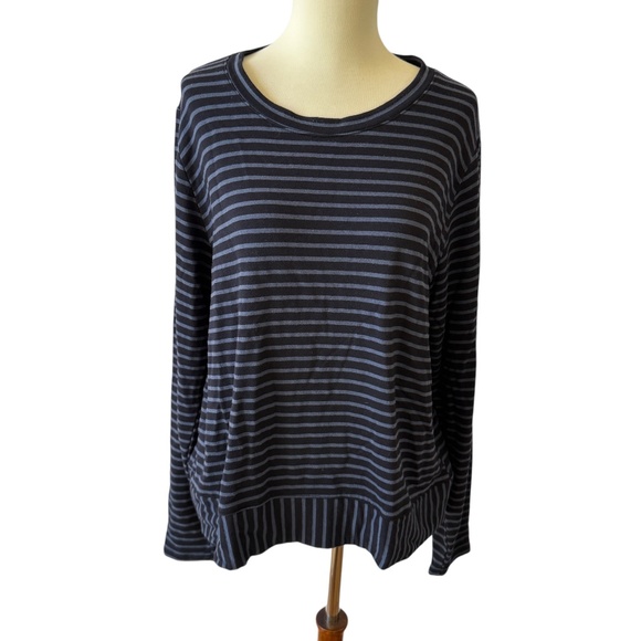 CUT LOOSE STRIPED LONG SLEEVE KNIT FLEECE TOP RELAXED COZY CASUAL EVERYDAY M - Picture 2 of 12